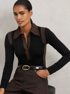 Reiss Denise Jersey Colour-Block Collared Shirt