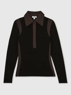 Reiss Denise Jersey Colour-Block Collared Shirt