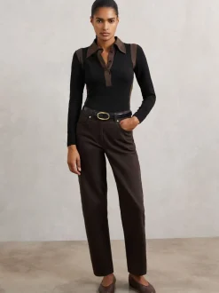 Reiss Denise Jersey Colour-Block Collared Shirt