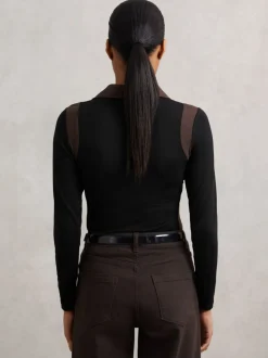 Reiss Denise Jersey Colour-Block Collared Shirt