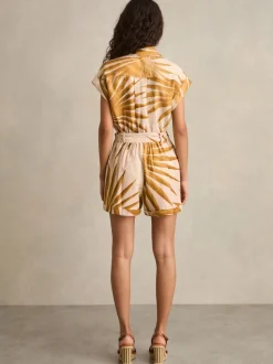 Reiss Harri Palm Print Belted Playsuit