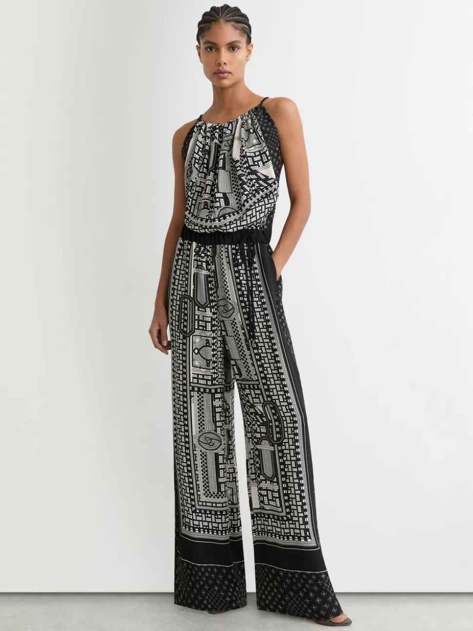 Reiss Inara Scarf-Print Wide-Leg Jumpsuit