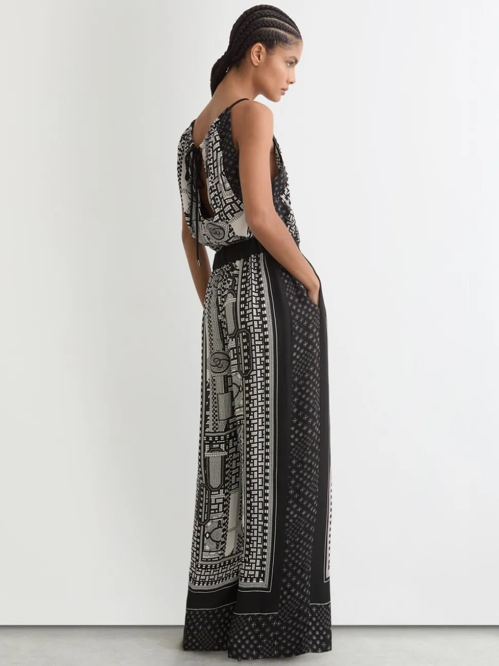 Reiss Inara Scarf-Print Wide-Leg Jumpsuit