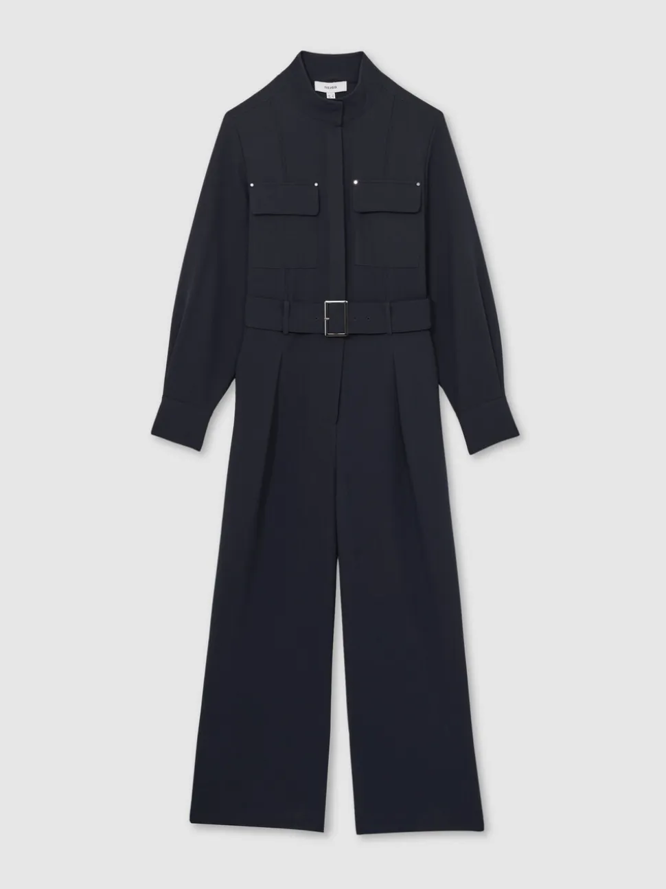 Reiss Kaia Getailleerde wijde pijpen utility-jumpsuit