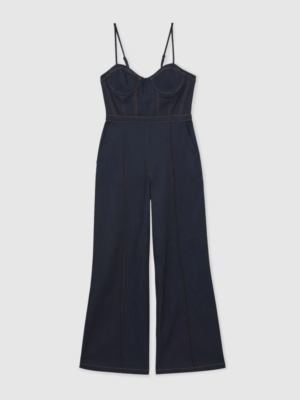 Reiss Macey Wide-Leg Bustier Denim Jumpsuit