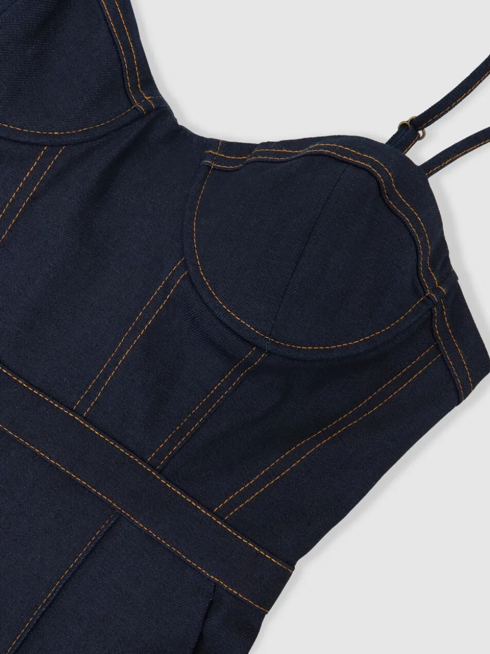 Reiss Macey Wide-Leg Bustier Denim Jumpsuit