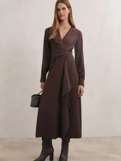 Reiss Mira Wrap-Front Drape Midi Dress with Wool