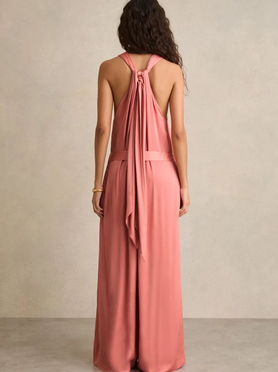 Reiss Rosin satijnen wijde pijpen gedrapeerde jumpsuit
