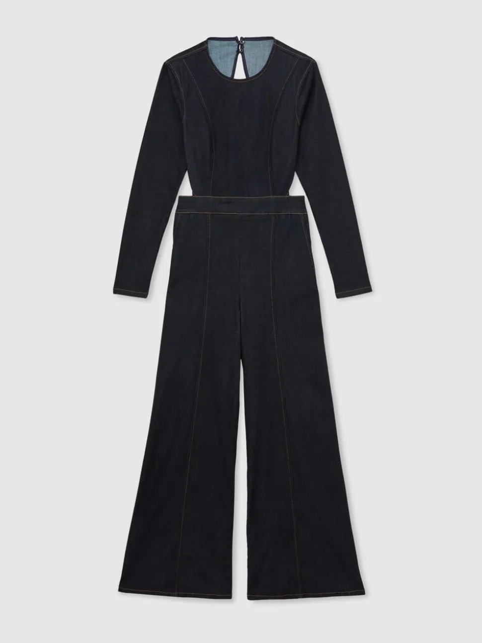 Reiss Sanata Wide-Leg Open-Back Denim Jumpsuit