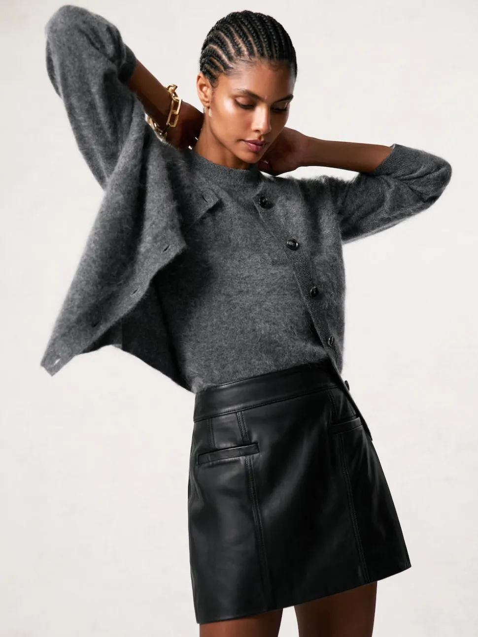 Reiss Seema Leather Welt Pocket Mini Skirt