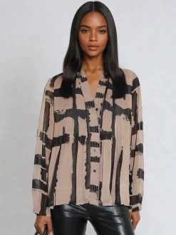 Religion Carolina Shirt With Frill Collar In Abstract Stripe