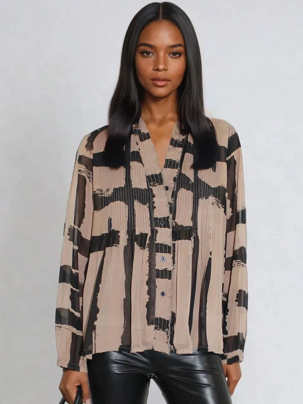 Religion Carolina Shirt With Frill Collar In Abstract Stripe