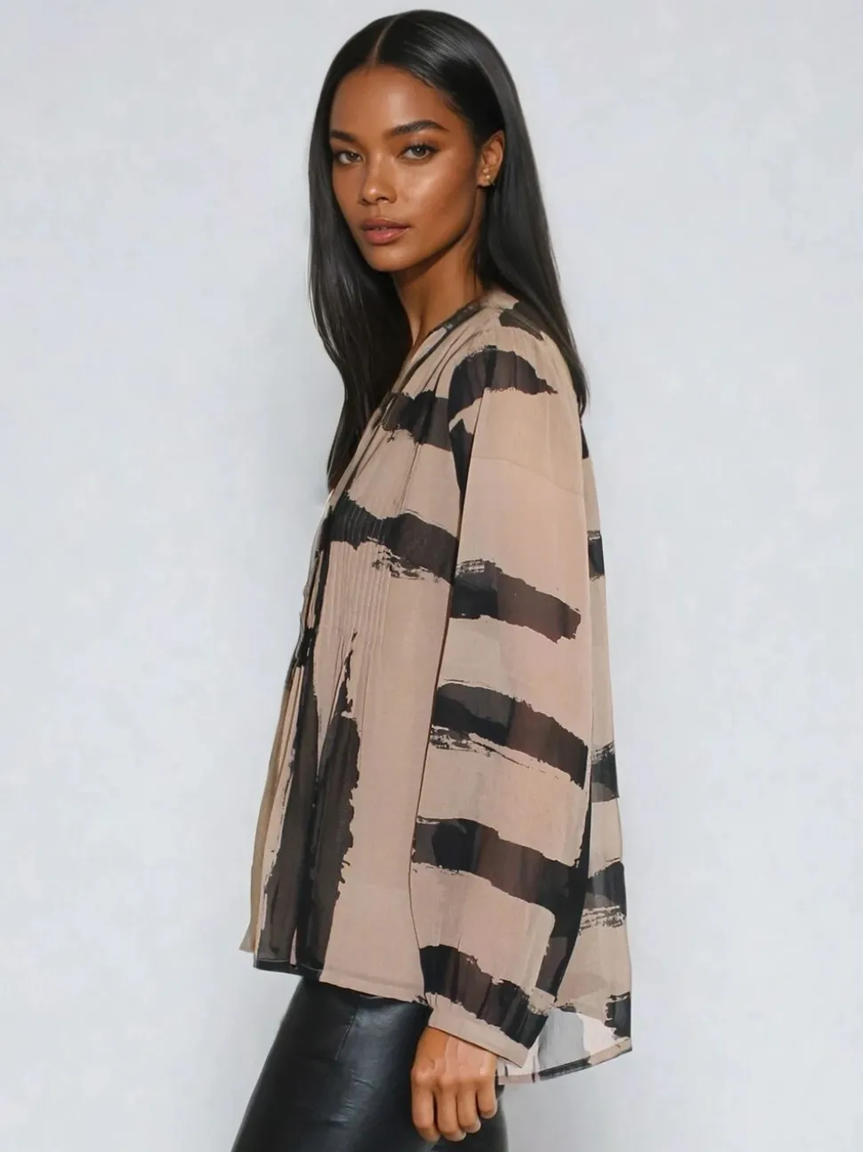 Religion Carolina Shirt With Frill Collar In Abstract Stripe
