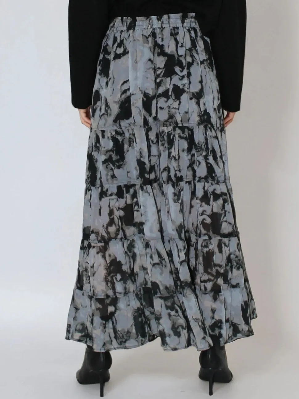 Religion Citrine Tiered Maxi Skirt In Dark Abstract Print