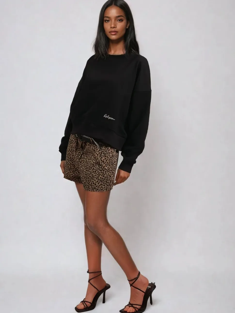 Religion Maeva 100% Cotton Shorts In Mixed Leopard Print