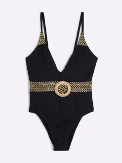 River Island - Petite - Laag uitgesneden badpak met textuur