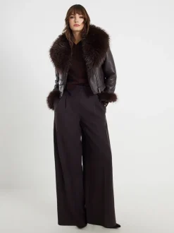 River Island Faux Fur Collar Cropped Biker Jacket