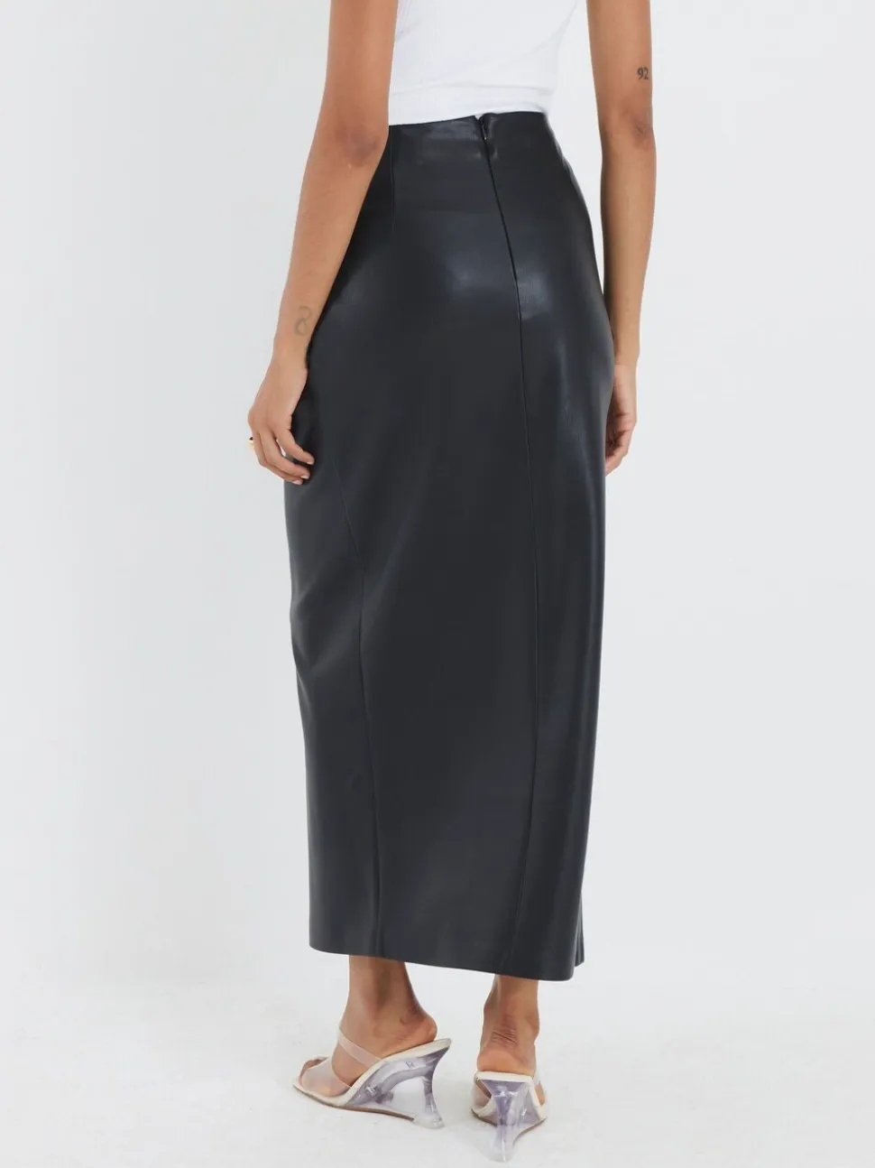 River Island Faux Leather Twist Side Midi Skirt