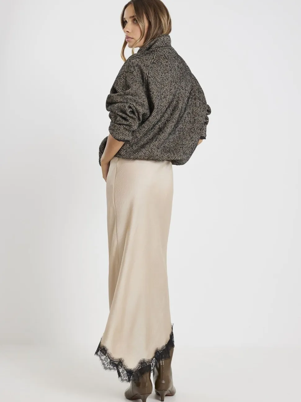 River Island Satin Skirt With Lace