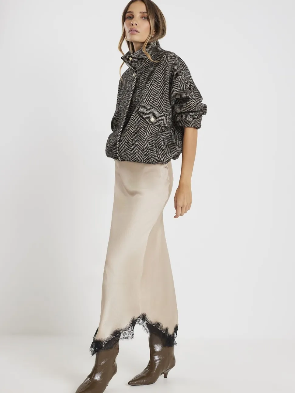 River Island Satin Skirt With Lace