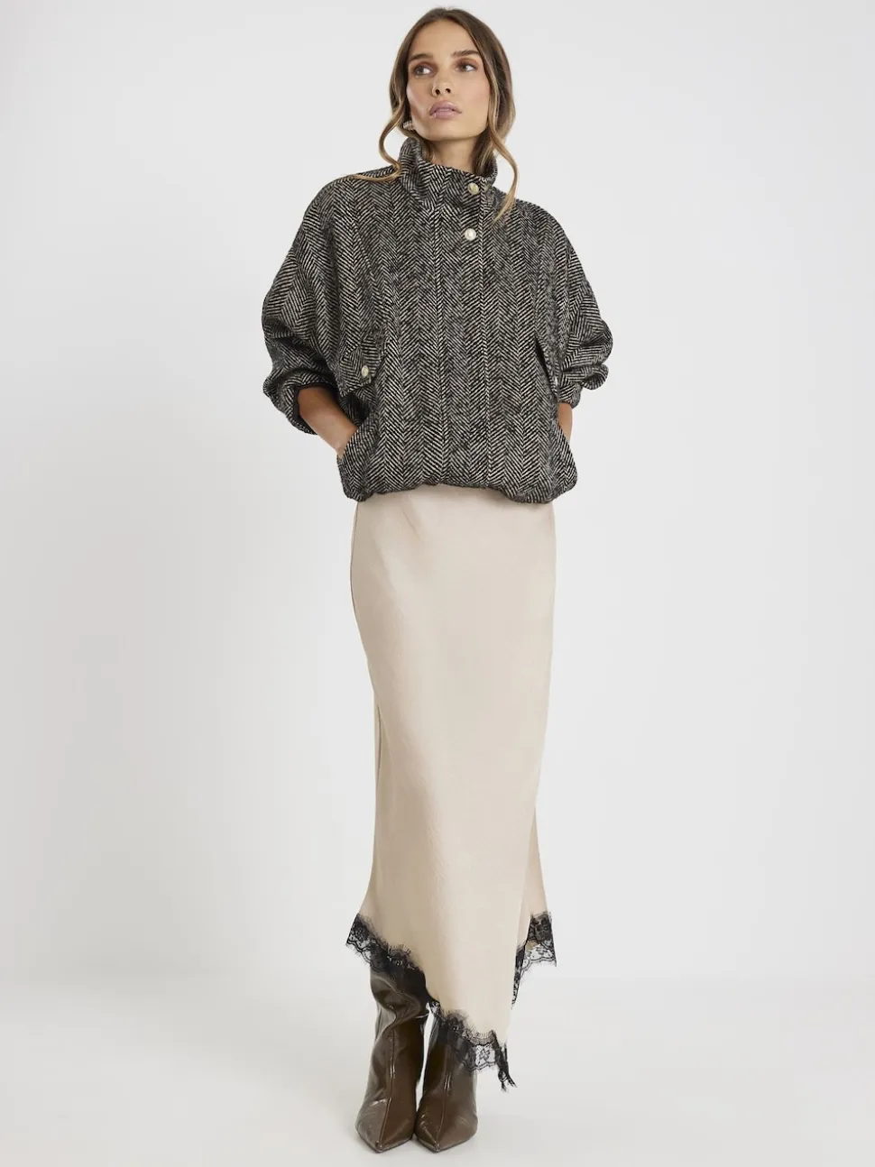 River Island Satin Skirt With Lace