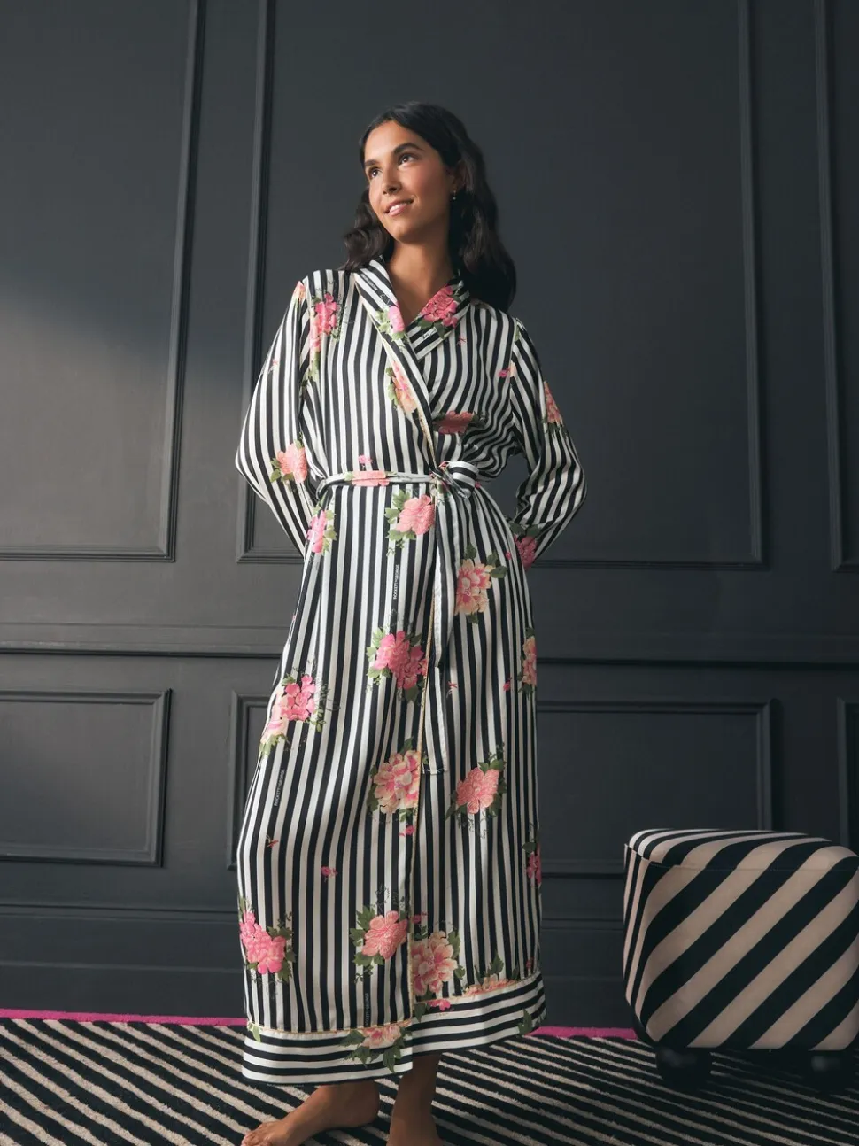 Rockett St George Flower Power Stripe Satin Robe