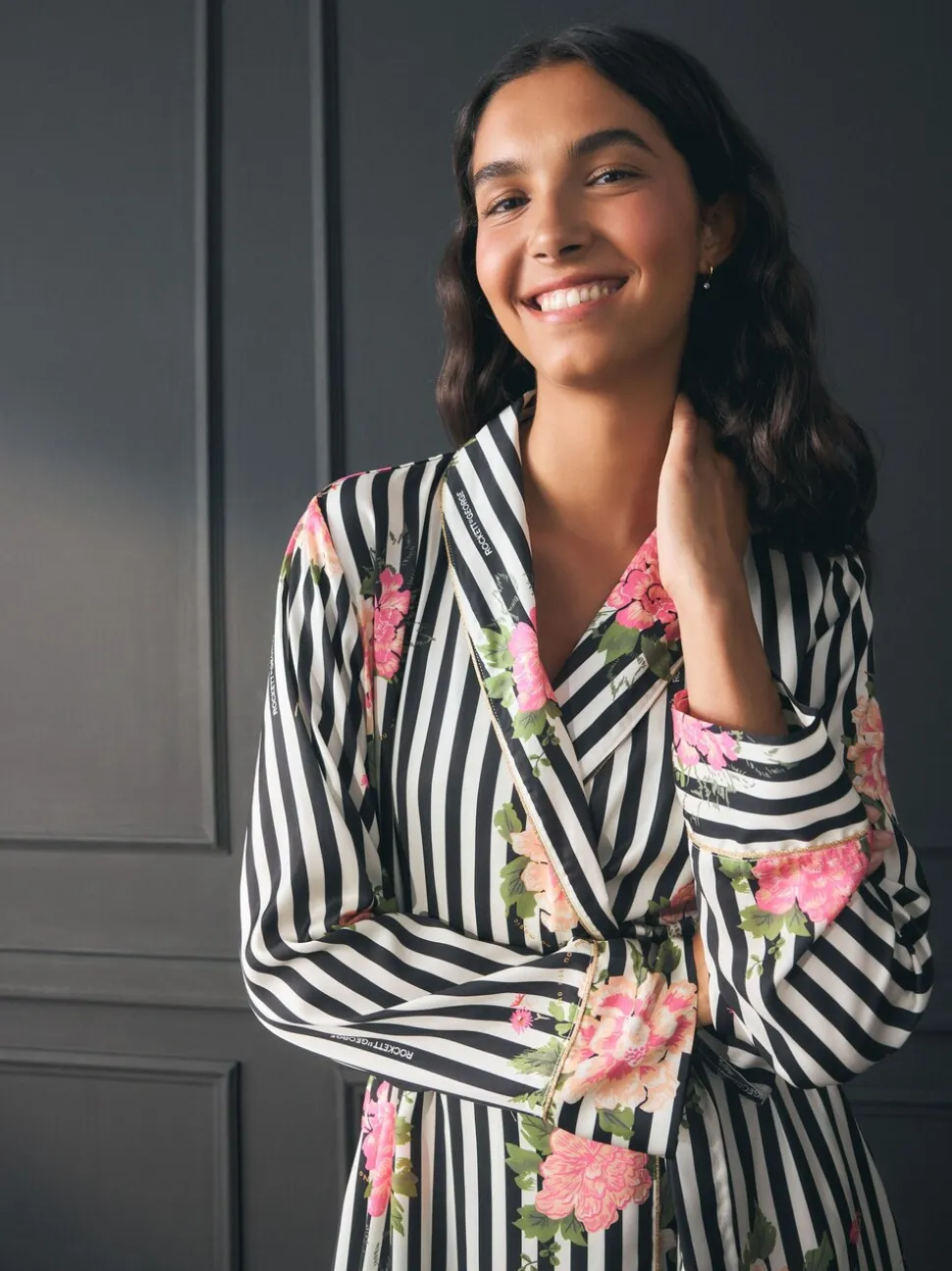 Rockett St George Flower Power Stripe Satin Robe