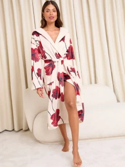 Rode en Crème rozenprint - Lipsy Super Knusse Midi Badjas