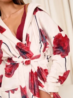 Rode en Crème rozenprint - Lipsy Super Knusse Midi Badjas