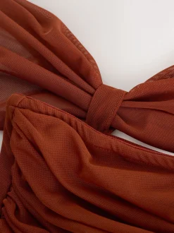 Roestbruin - Multiway mesh Maxi-jurk voor Bruiloftsgasten
