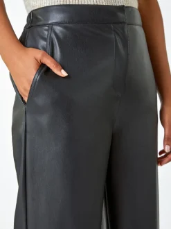Roman - Cropped broek van imitatieleer met wijde pijpen