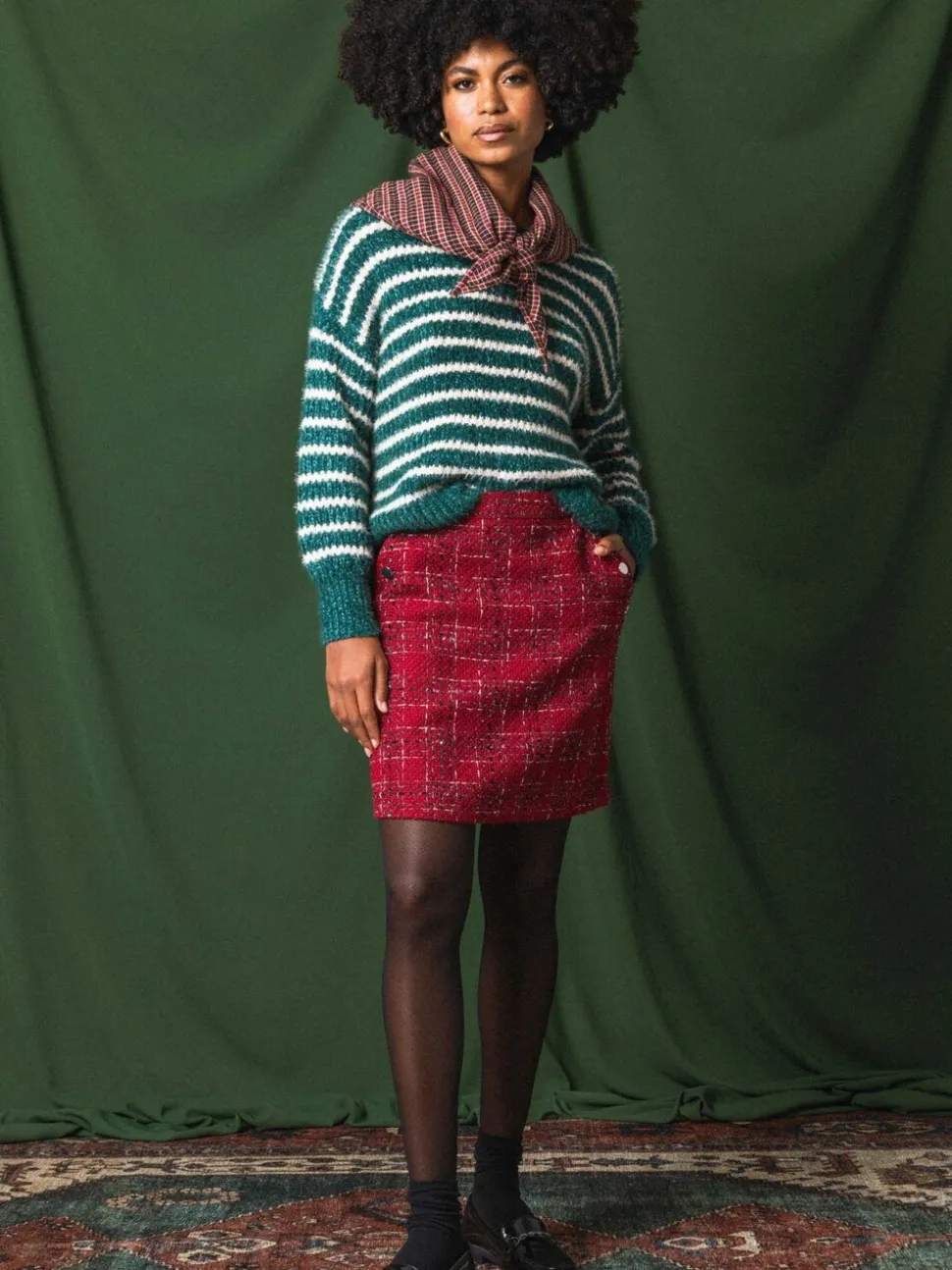 Roman Checkered Boucle A-Line Skirt