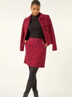 Roman Checkered Boucle A-Line Skirt