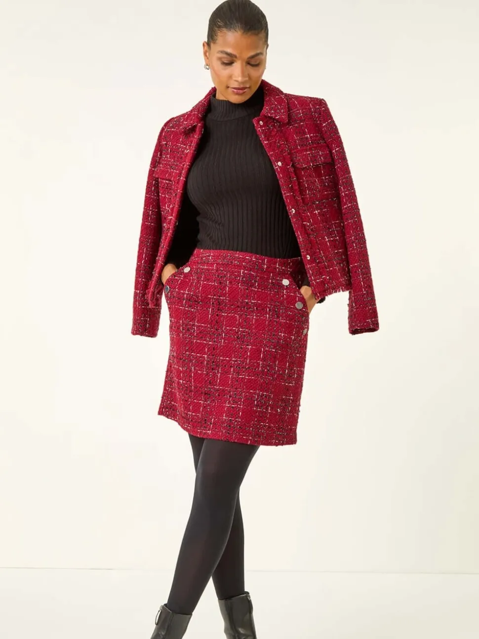 Roman Checkered Boucle A-Line Skirt