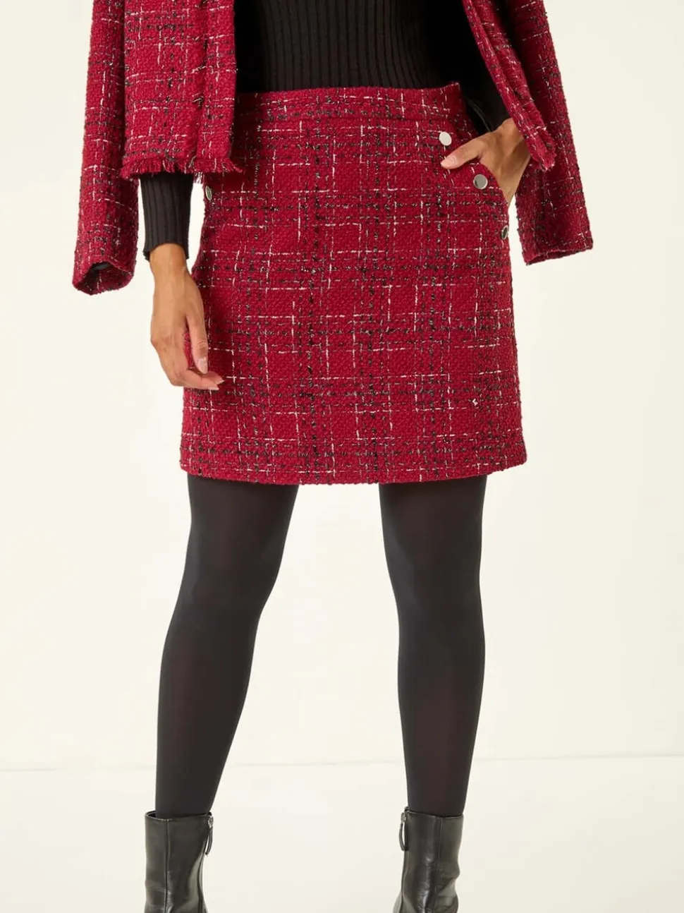 Roman Checkered Boucle A-Line Skirt
