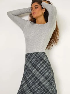 Roman geruite print kokerrok met elastische tailleband en zak