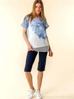 Roman knielange stretch pedaalduwshorts van denim