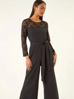 Roman Petite Lace Contrast Stretch Jumpsuit
