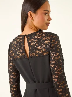 Roman Petite Lace Contrast Stretch Jumpsuit