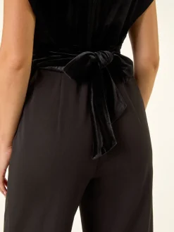 Roman Petite Velvet Contrast Jumpsuit