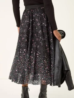 Roman Printed Lace Overlay Skirt
