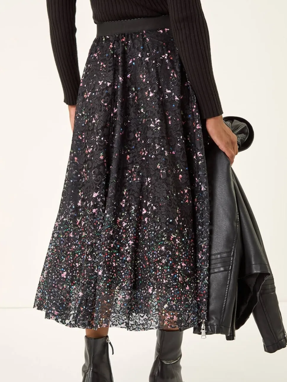 Roman Printed Lace Overlay Skirt