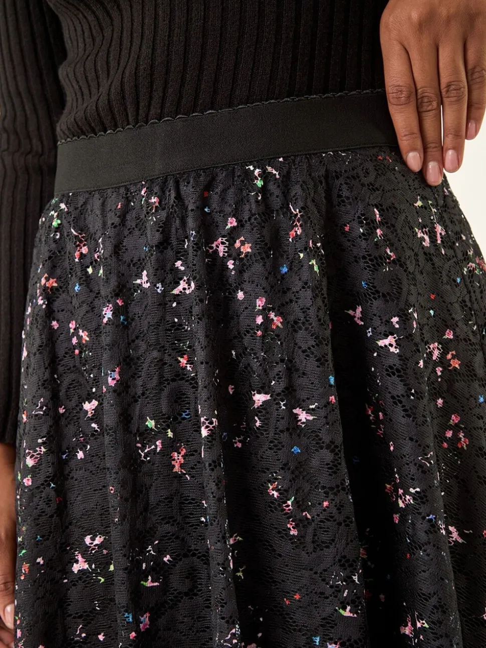 Roman Printed Lace Overlay Skirt