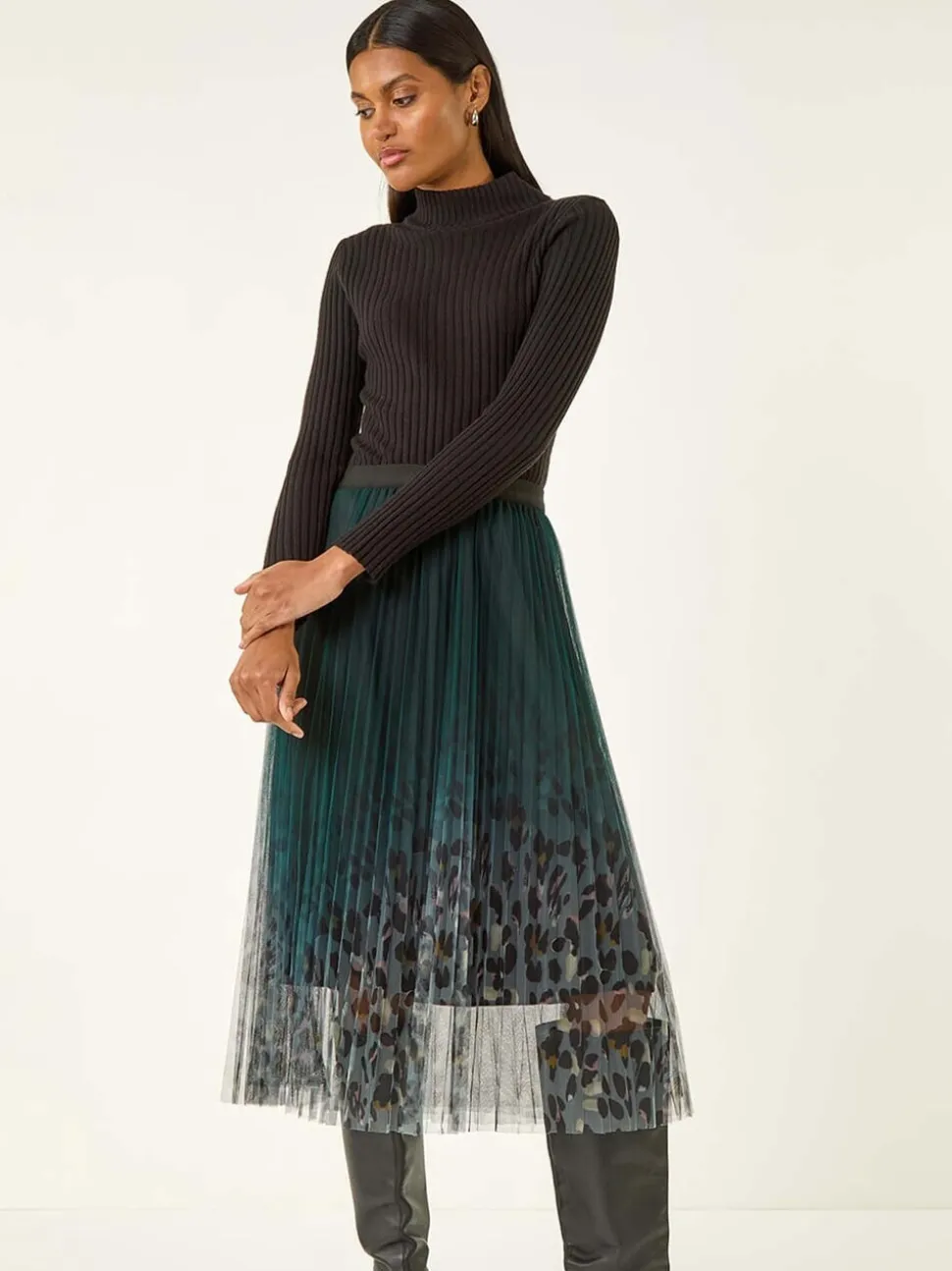 Roman Printed Pleat Mesh Skirt
