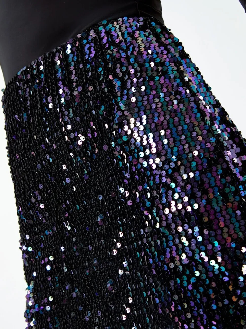 Roman Sequin Embellished Velour Stretch Skirt
