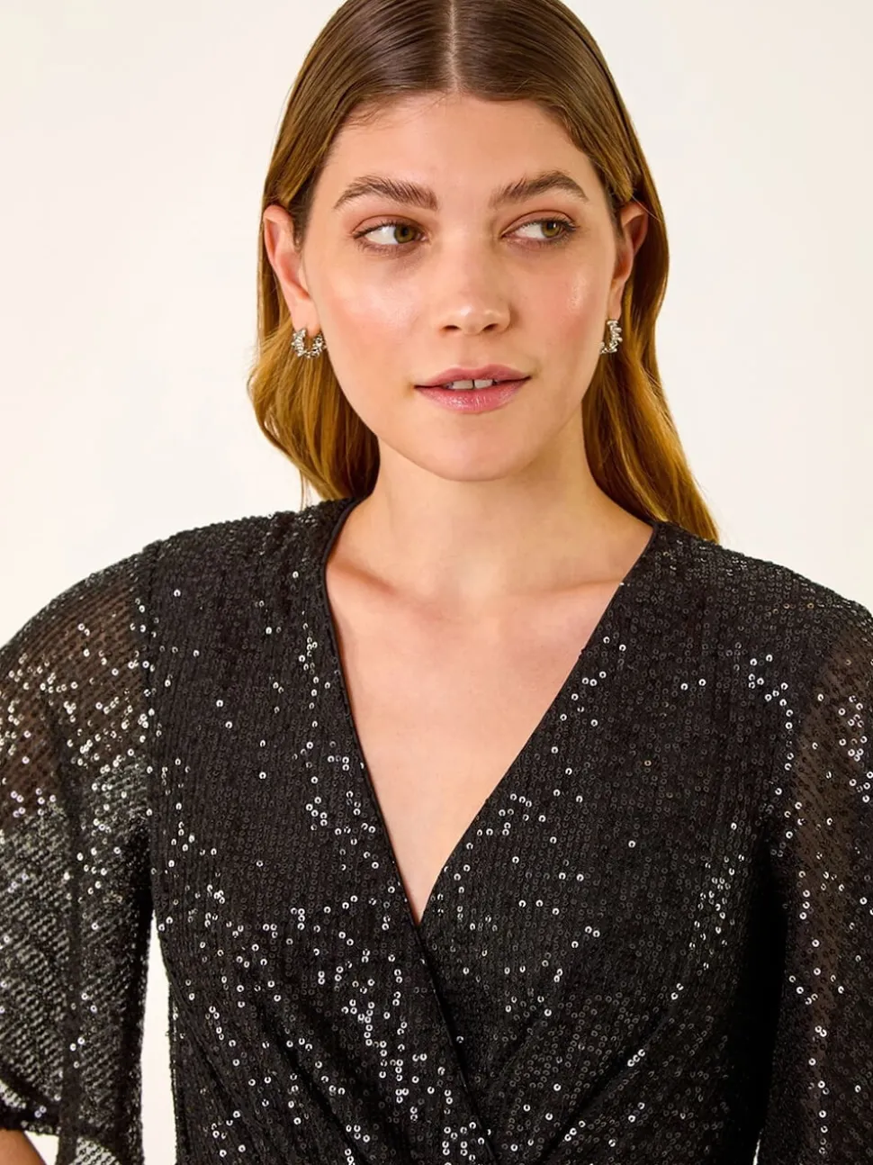 Roman Sequin Flutter Sleeve Stretch Jumpsuit