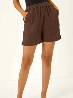 Roman Textured Elastic Waist Woven Shorts