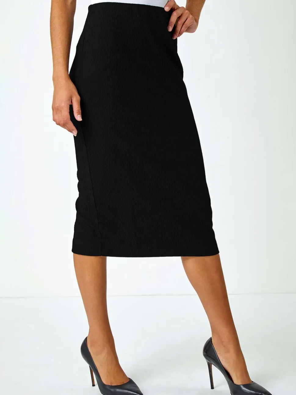 Roman Textured Pencil Midi Stretch Skirt
