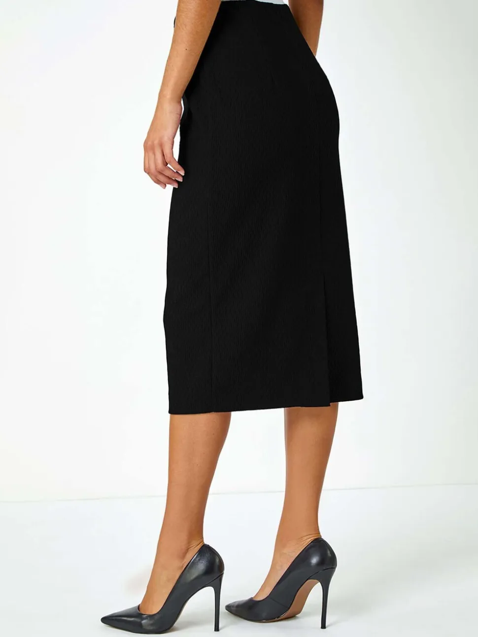 Roman Textured Pencil Midi Stretch Skirt
