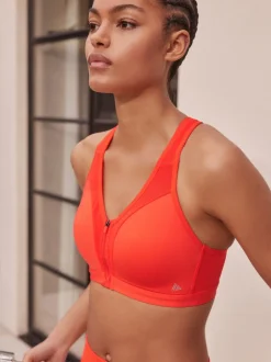 Rood - B-GG Active Sports high impact Dry Tech-sportbeha met rits aan de voorkant